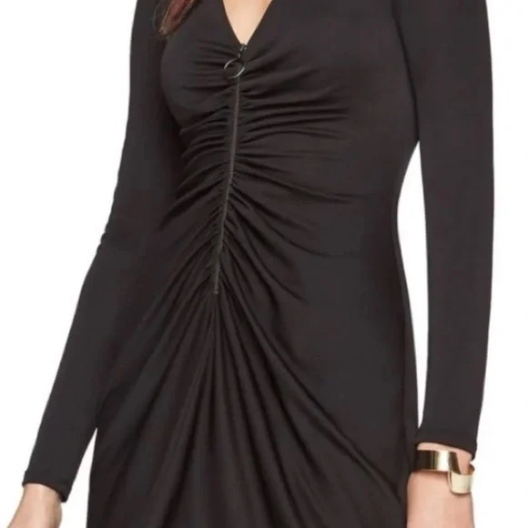 BCBGMaxAzria Black Ruched Long Sleeve Dress BCBGMaxAzria Black Ruched Long Sleeve Dress